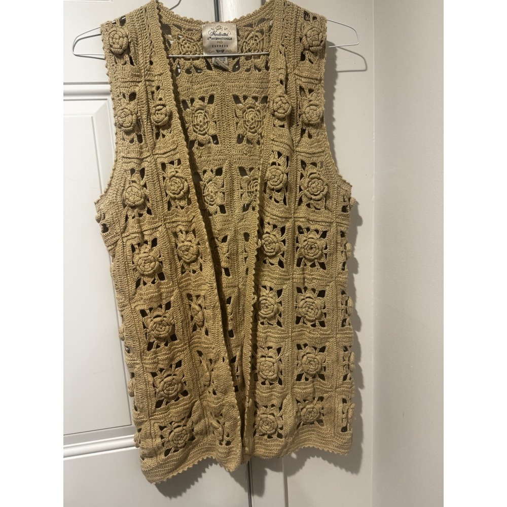 Vintage Handknit Compagnie Internationale Granny Squares Open Sweater L